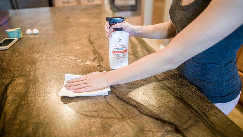 Marble sealers are applied to the surface of marble countertops